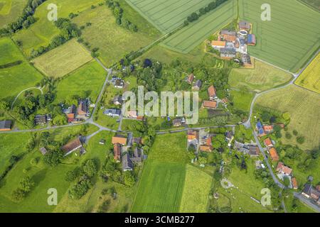 Vue aérienne, prairies et champs district Voeckinghausen et autoroute A2, Uentrop, Hamm, région de la Ruhr, Rhénanie du Nord-Westphalie, Allemagne, autoroute, DE, Euro Banque D'Images