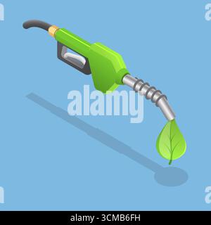 Icône plate isométrique 3D de Bio Fuel, Green Petrol Station Banque D'Images