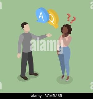 Illustration plate isométrique 3D de Q et A, question et réponse Banque D'Images