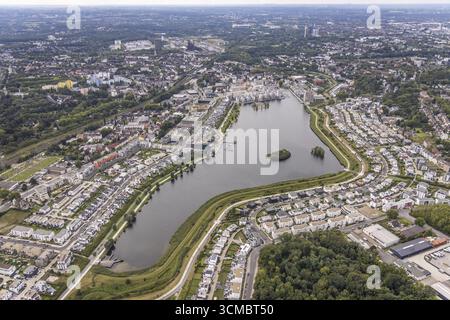 Vue aérienne, Phoenix-See dans le quartier Hoerde à Dortmund, région de la Ruhr, Rhénanie du Nord-Westphalie, Allemagne, DE, Dortmund, Europe, vue aérienne, pho aérien Banque D'Images
