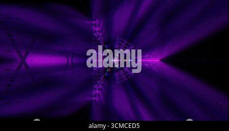 Des motifs lumineux colorés émergent dans un cadre sombre, mettant en valeur un mélange de tons violets qui se courbe et pulse dynamiquement. Cet écran captivant évoque Banque D'Images