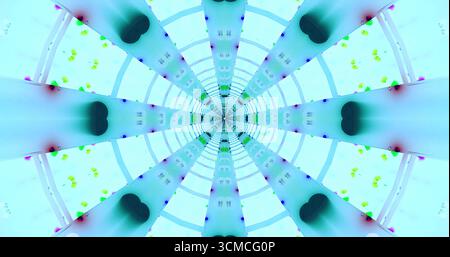 Un tunnel fascinant rempli de couleurs vives et de motifs abstraits. Les formes tourbillonnantes et les teintes vives créent une expérience visuelle dynamique. Banque D'Images
