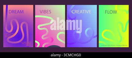 Ensemble d'arrière-plans d'affiche à lignes gras ondulées abstraites. Modèle de conception d'art abstrait moderne. Couleurs dégradées éclatantes. Illustration de Vecteur