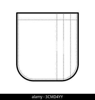 Poche crayon arrondie Top-Stitched Patch illustration de mode technique. Vue avant du modèle de vêtement plat. Femmes, hommes unisexe article de style CAD maquette isolé sur fond blanc Illustration de Vecteur