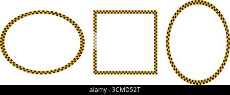 Cadres ovales et carrés avec imprimé damier noir et jaune. Vignettes avec motif damier de taxi, damier, drapeau de rallye ou avion de jeu d'échecs Illustration de Vecteur