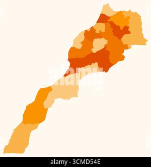 Carte du Maroc avec les régions. Juste une carte de frontière de pays simple avec division de région. Palette de couleurs orange. Illustration de Vecteur