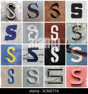 Collection de 16 lettres S capitales serif et san serif prises dans les rues urbaines Banque D'Images