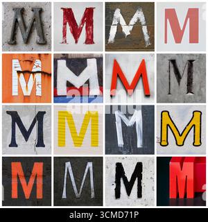 Collection de 16 lettres majuscules serif et san serif prises dans les rues urbaines Banque D'Images