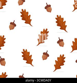 Modèle sans couture avec feuilles de chêne et de glands Illustration de Vecteur