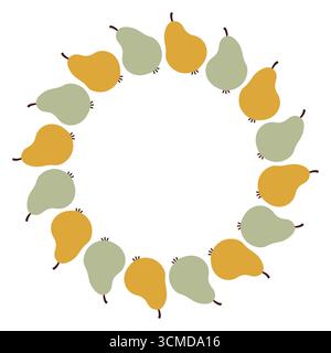 Cadre de cercle de poire d'automne. Bordure ronde faite de poires d'automne dessinées à la main de doodle. Les poires sont disposées en cercle pour les autocollants, les bannières, les cartes, les annonces Illustration de Vecteur