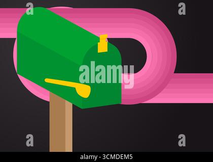 Arrière-plan rétro 70s avec Mailbox. Modèle d'art Groovy des années 1970. Affiche design vintage minimaliste. Illustration en couleurs à l'ancienne. Illustration de Vecteur