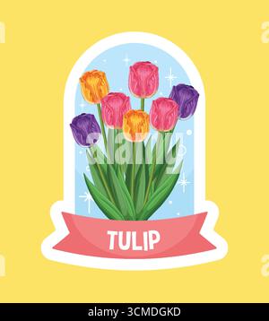 Tulipes vibrantes dans un design vectoriel stylisé avec un fond pastel et un cadre décoratif Illustration de Vecteur
