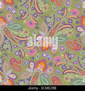 Motif décoratif vert cachemire sans couture Illustration de Vecteur