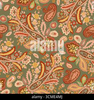 Motif sans couture vert cachemire ornemental Illustration de Vecteur