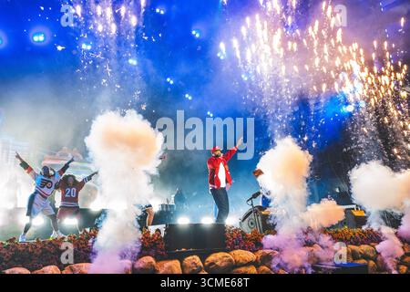 Skanderborg, Danemark. 07 août 2025. Le chanteur, rappeur et acteur américain Will Smith donne un concert live lors du festival de musique danois SmukFest 2025 à Skanderborg. Banque D'Images