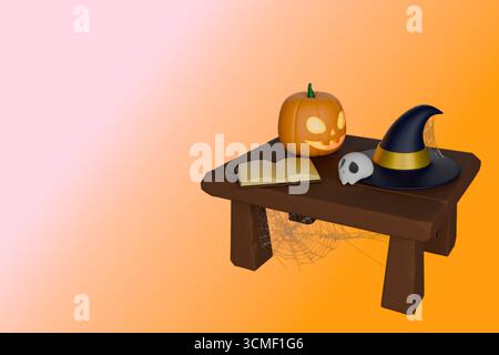 Une collection d'articles sur le thème d'Halloween, y compris une lanterne luisante Banque D'Images