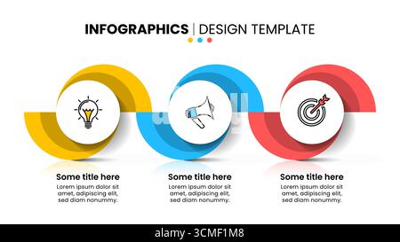 Modèle d'infographie avec icônes et 3 options ou étapes. Cercles connectés. Peut être utilisé pour la mise en page de flux de travail, diagramme, webdesign. Illustration vectorielle Illustration de Vecteur