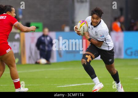 York, Angleterre, 23 août 2025. Litiana Vueti joue pour les Fidji contre le Canada dans la Coupe du monde de rugby féminin au York Community Stadium. Crédit : Colin Edwards Banque D'Images