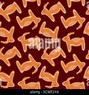 Biscuits en pain d'épice en forme de renne sans couture motif dans le style de bande dessinée. Produits de boulangerie dessinés à la main d'hiver. Illustration de Vecteur