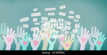 Langues européennes, Word Hello dans différentes langues parlées en Europe, concept de multilingue entreprise et Communauté, multilinguisme dans l'UE Banque D'Images