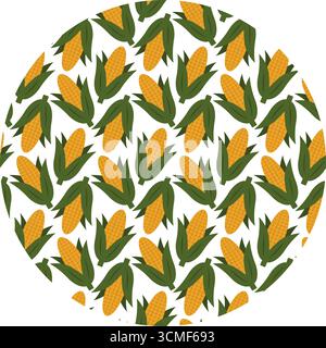 Épis de maïs dessinés à la main avec motif de feuilles sur fond de cercle Harvesting Thematic ou Kwanzaa Round fond. Thèmes d'illustration vectorielle isolés cartes toile de fond invitation ou bannière promo, dépliants, étiquettes, prix Illustration de Vecteur