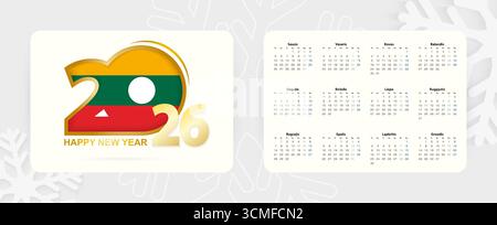 Calendrier horizontal de poche 2026 en lituanien. Nouvel an 2026 icône avec drapeau de la Lituanie. Calendrier vectoriel. Illustration de Vecteur
