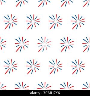 Modèle sans couture avec feux d'artifice dessinés à la main. Feux d'artifice rouges et bleus sur fond blanc Illustration de Vecteur