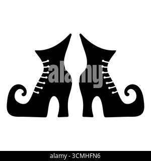 Silhouette de bottes de sorcière. Silhouette noire illustration d'une paire de bottes de sorcière avec des talons hauts et des orteils recourbés. Parfait pour les designs d'Halloween. Illustration de Vecteur
