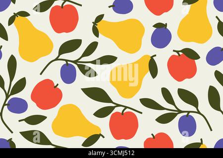 modèle sans couture d'automne avec des fruits de pomme, de poire et de prune avec des feuilles-illustration vectorielle Illustration de Vecteur