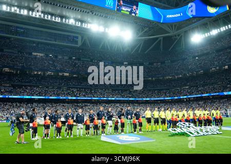 Madrid, Espagne. 16 septembre 2025. Lors du match de l'UEFA Champions League, opposant le Real Madrid à l'Olympique de Marseille, la première journée, a joué au stade Santiago Bernabeu le 16 septembre 2025 à Madrid, Espagne. (Photo de Cesar Cebolla/Pressinphoto/Icon Sport) crédit : PresinPHOTO SPORT AGENCY/Alamy Live News Banque D'Images
