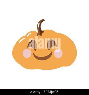 Personnage mignon de citrouille. Joyeux Halloween, citrouille souriante. Illustration vectorielle dessinée à la main. Idéal pour cartes, affiches, invitations. Illustration plate de bébé de vecteur Illustration de Vecteur