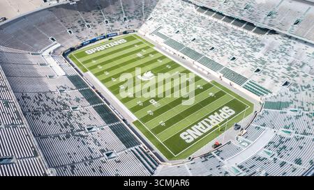 Une vue aérienne du stade Spartan de l'université d'État du Michigan, domicile de l'équipe de football des Spartans qui participe à la conférence Big Ten de la NCAA. Banque D'Images
