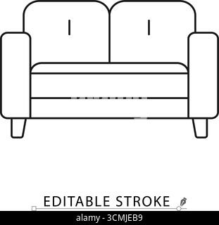 Icône de canapé dans un style minimaliste avec contour modifiable. Mobilier classique, intérieur du salon, canapé moderne, décoration intérieure, espace détente Illustration de Vecteur
