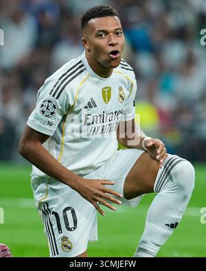 Madrid, Espagne. 16 septembre 2025. Kylian Mbappe du Real Madrid CF lors du match de Ligue des Champions de l'UEFA entre le Real Madrid CF et Olimpique Marsella, le 16 septembre 2025 lors du match de Ligue des Champions entre le Real Madrid et l'Olympique de Marseille, le 16 septembre 2025. - 16/09/2025 - Espagne/Madrid/Madrid - LGM/le Pictorium crédit : LE PICTORIUM/Alamy Live News Banque D'Images