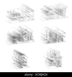 Dessin abstrait de lignes d'architecture, illustration filaire de bâtiments. Explorez le monde captivant des motifs géométriques abstraits qui inspirent Innova Illustration de Vecteur