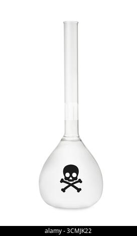 Symbole d'avertissement de poison sur le flacon en verre sur fond blanc Banque D'Images