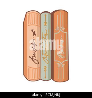 Collection de livres vectoriels mignons. Pile de trois livres. Thème éducatif. Fond isolé blanc. Illustration vectorielle plate. Illustration de Vecteur