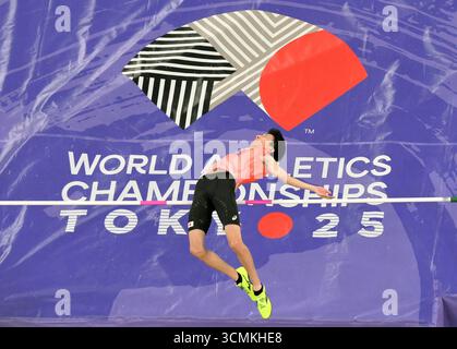 Tokyo, Japon. 16 septembre 2025. Le Japonais Akamatsu Ryoichi participe à la finale masculine de saut en hauteur aux Championnats du monde d'athlétisme 2025 à Tokyo, Japon, le 16 septembre 2025. Crédit : Li Ming/Xinhua/Alamy Live News Banque D'Images