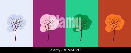 Arbres à différents moments de l'année. Style dessin animé. Illustration vectorielle Illustration de Vecteur