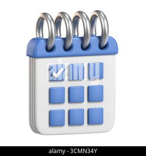 Calendrier calendrier liste de contrôle illustration de rendu 3D isolé sur fond blanc Banque D'Images