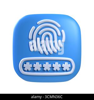 Icône de connexion avec marque d'empreinte digitale forme carrée illustration de rendu 3D isolée sur fond blanc Banque D'Images