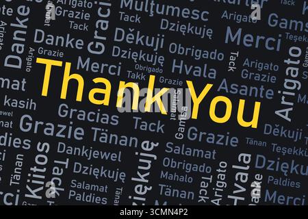 Thank you text in many languages. Different international language thank you word collage. Illustration de Vecteur