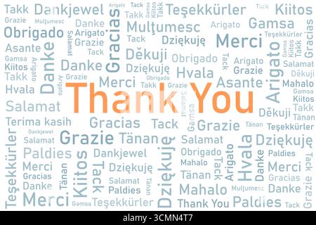 Thank you phrase in many languages. Different international language thank you word collage. Illustration de Vecteur
