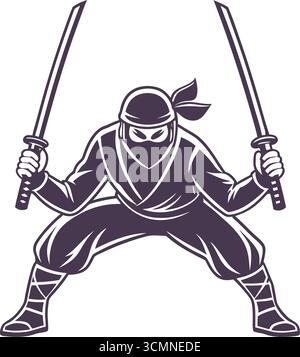 Silhouette de guerrier ninja dynamique dans une posture accroupie Illustration de Vecteur