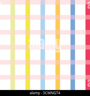 Motif, motif à carreaux coloré en jaune, orange, bleu, rose, rouge et vert. Art abstrait ludique et simple, conception de tissu, fond isolé. Illustration de Vecteur