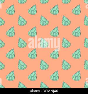 Pastel conque coquilles Coastal Seamless motif sur fond rose. Papier peint à répétition de mollusque dessiné à la main Illustration de Vecteur