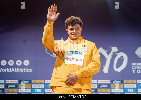 Tokio, Japon. 17 septembre 2025. Merlin Hummel (Hammerwurf Maenner, LG Stadtwerke Muenchen), JPN, Leichtathletik, Athlétisme, championnats du monde d'athlétisme 2025, Weltmeisterschaft 2025, Tokio 2025, 17.09.2025, Foto : Eibner-Pressefoto/Stefan Mayer crédit : dpa/Alamy Live News Banque D'Images