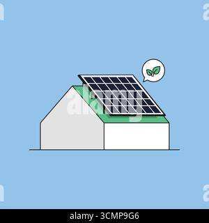 Maison moderne avec panneaux solaires sur le toit générant vecteur d'énergie verte renouvelable propre Illustration de Vecteur