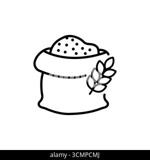 Icône de sac à céréales. Sac de blé, agriculture agricole, sac d'alimentation, sac de semences. Épis de blé et sac de farine. Pictogramme logo farine de pain. Vecteur de contour modifiable i Illustration de Vecteur