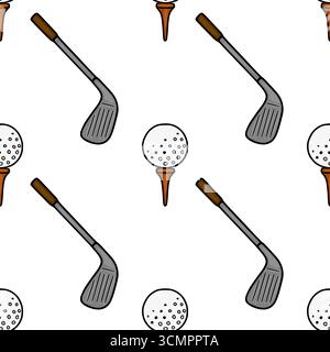 Motif vectoriel sans couture avec un design répétitif de clubs de golf et de balles sur des tees, rendu dans un style dessiné à la main avec des tons gris et marron, idéal Illustration de Vecteur